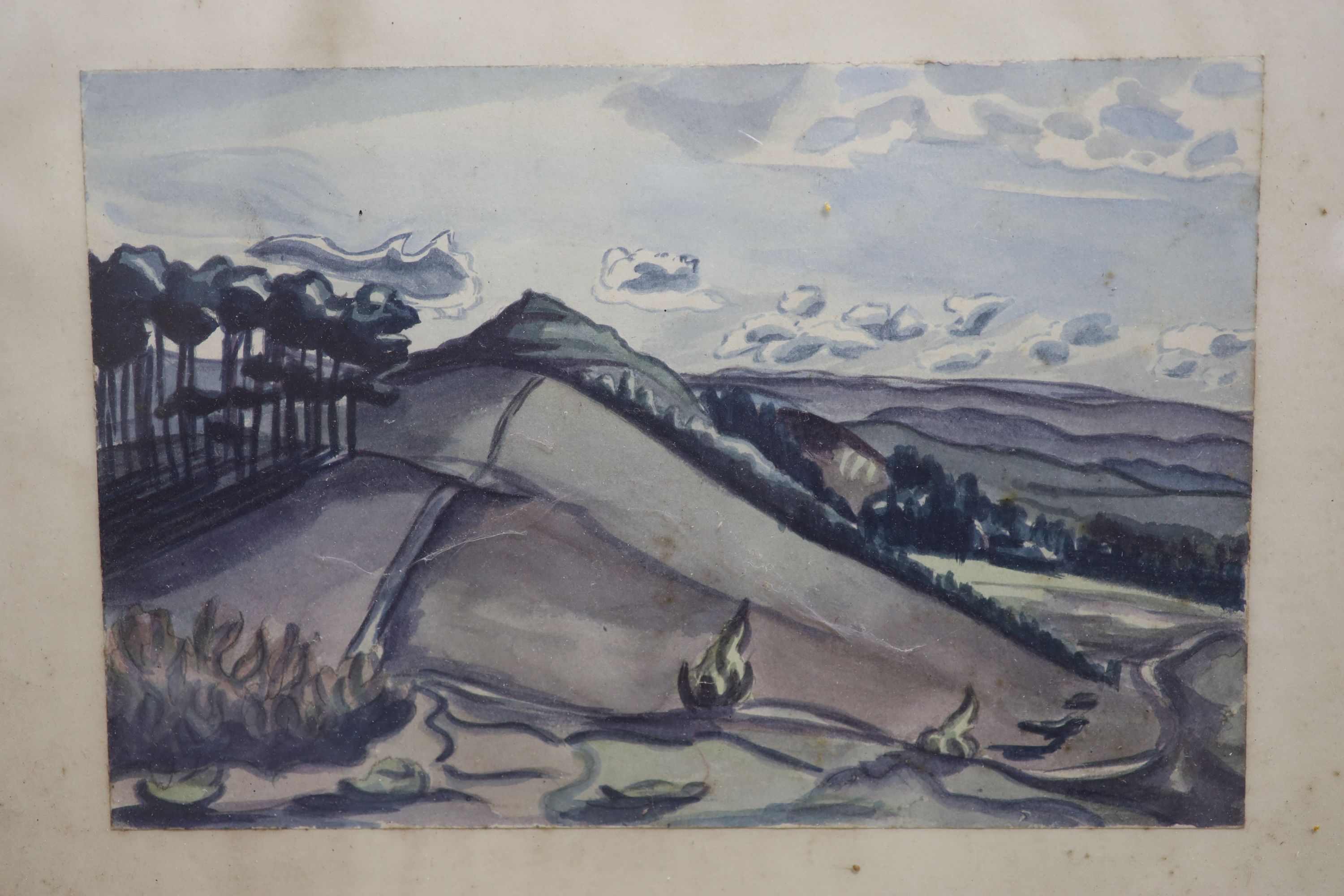 Jill Whitford-Hawkes, five watercolours, Views around Frentham, and an earlier study of castle ruins, largest 18 x 27cm